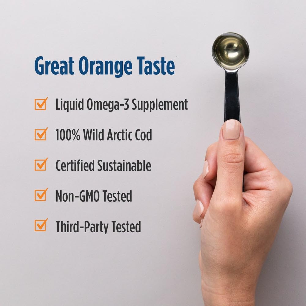 Nordic Naturals Arctic Cod Liver Oil Orange - 8 oz | 1060 mg Total Omega-3s (EPA & DHA) | Heart & Brain Health | Non-GMO | 48 Servings