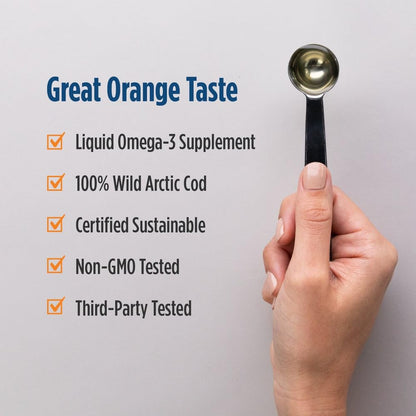 Nordic Naturals Arctic Cod Liver Oil Orange - 8 oz | 1060 mg Total Omega-3s (EPA & DHA) | Heart & Brain Health | Non-GMO | 48 Servings
