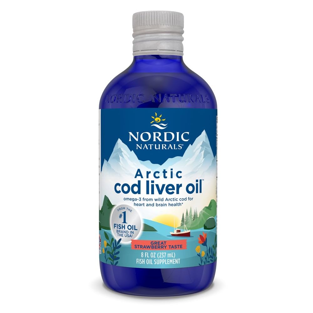 Nordic Naturals Arctic Cod Liver Oil Strawberry - 8 oz | 1060 mg Omega-3s | EPA & DHA | Heart & Brain Health | Non-GMO | 48 Servings