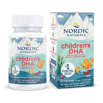 Nordic Naturals Children's DHA Strawberry – 90 Mini Chewable Soft Gels, 250 mg Omega-3 (EPA & DHA)