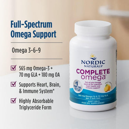 Nordic Naturals Complete Omega Lemon Flavor - 120 Soft Gels | EPA & DHA + GLA