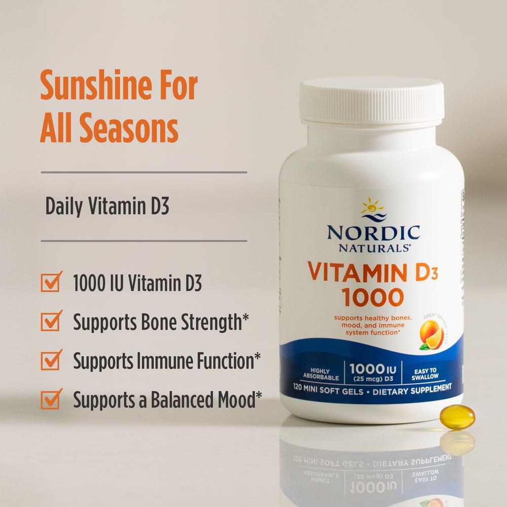 Nordic Naturals Vitamin D3 1000 Orange – 120 Mini Soft Gels | 1000 IU D3 for Bone, Mood & Immune Support