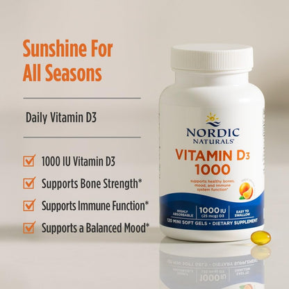 Nordic Naturals Vitamin D3 1000 Orange – 120 Mini Soft Gels | 1000 IU D3 for Bone, Mood & Immune Support