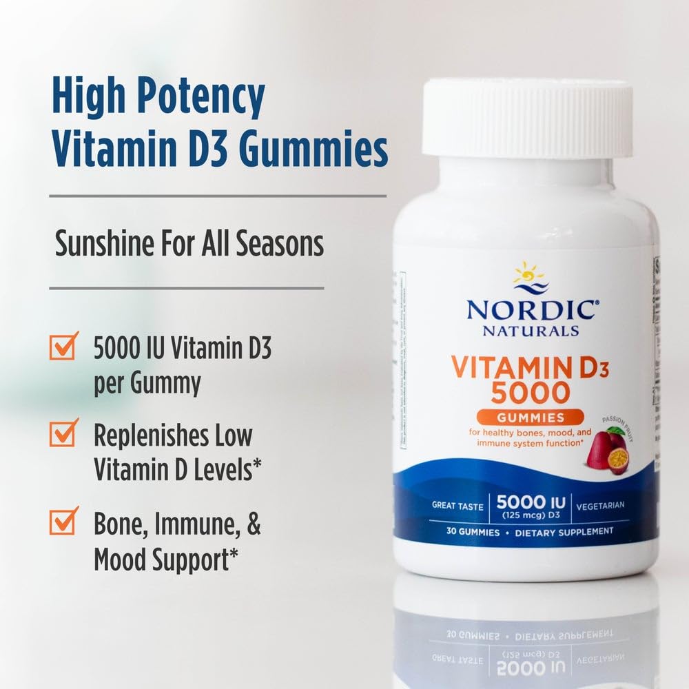 Nordic Naturals Vitamin D3 5000 Gummies - Passion Fruit, 30 Gummies, Pack of 2 | Vegetarian & Non-GMO
