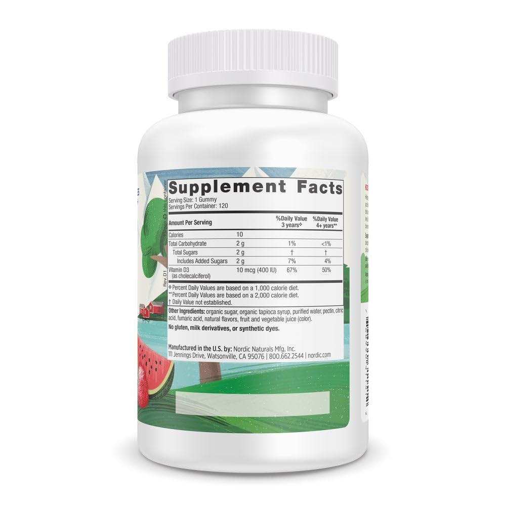 Nordic Naturals Vitamin D3 Gummies Kids – Wild Watermelon Splash (400 IU) – 120 Gummies