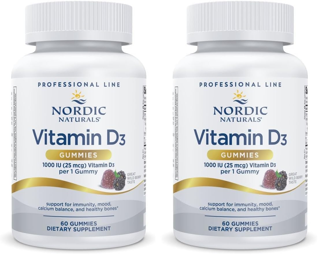 Nordic Naturals Vitamin D3 Gummies Wild Berry – 1000 IU, 2-Pack, Non-GMO