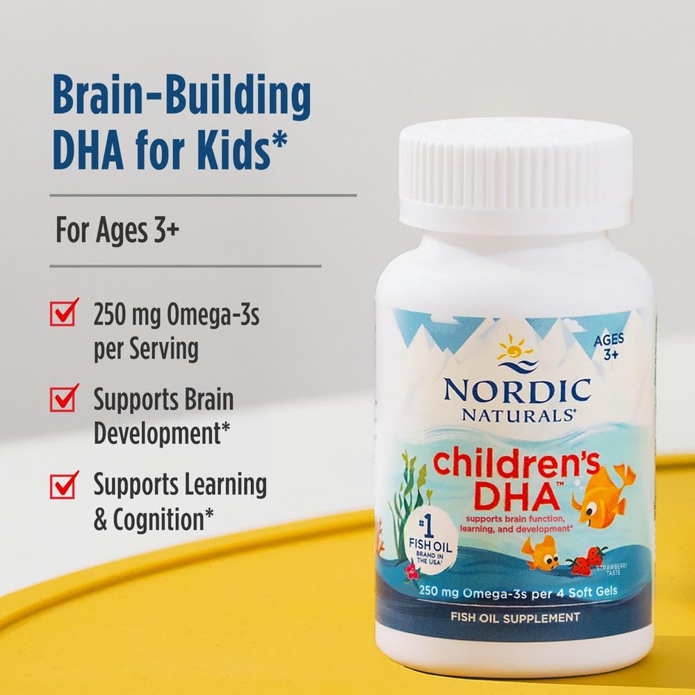 Nordic Naturals Children's DHA Strawberry - 120 Mini Chewables (Pack of 2) | 250 mg Omega-3 EPA/DHA