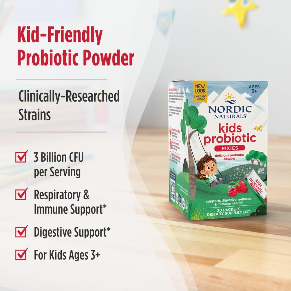 Nordic Naturals Kids Probiotic Quick Melt Powder – Mixed Berry (30 Packets, 3B CFU)