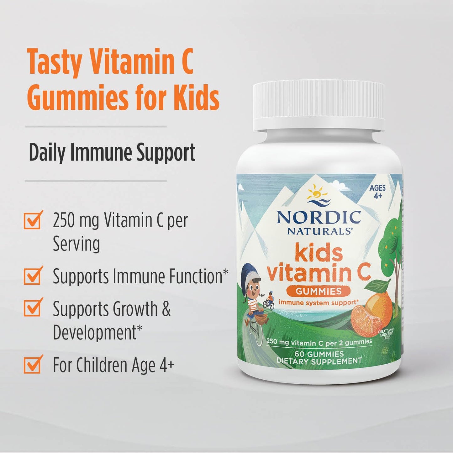 Nordic Naturals Kids Vitamin C Gummies - Tangy Tangerine, 60 Gummies | Vegan Vitamin C for Kids