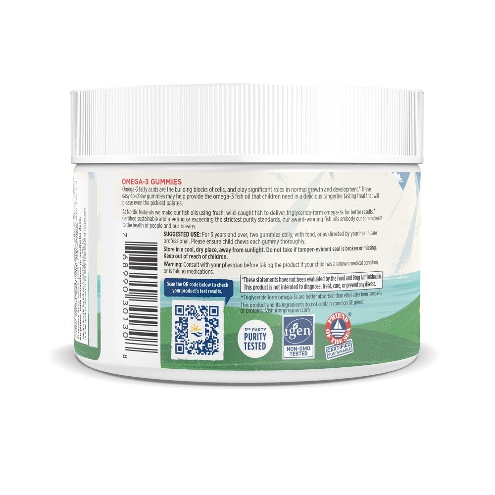 Nordic Naturals Omega-3 Gummies Tangerine – 60 Gummies | 82 mg EPA/DHA | Non-GMO