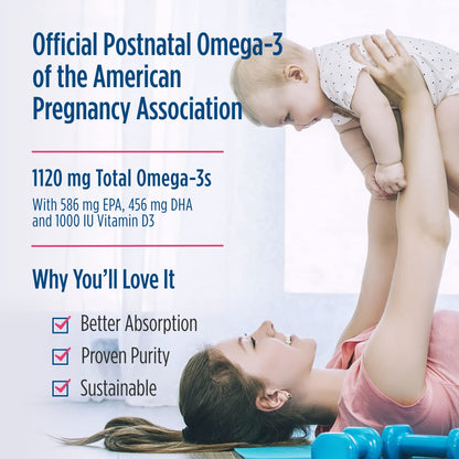 Nordic Naturals Postnatal Omega-3 Lemon - 60 Soft Gels | 1120 Total Omega-3 + 1000 IU Vitamin D3