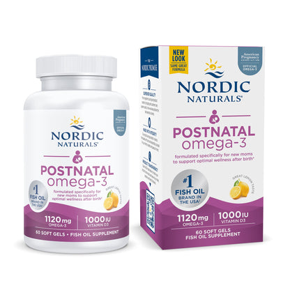 Nordic Naturals Postnatal Omega-3 Lemon - 60 Soft Gels | 1120 Total Omega-3 + 1000 IU Vitamin D3