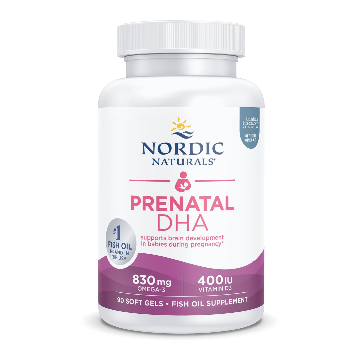 Nordic Naturals Pro Prenatal DHA Unflavored – 830 mg Omega-3 + 400 IU Vitamin D3, 90 Soft Gels