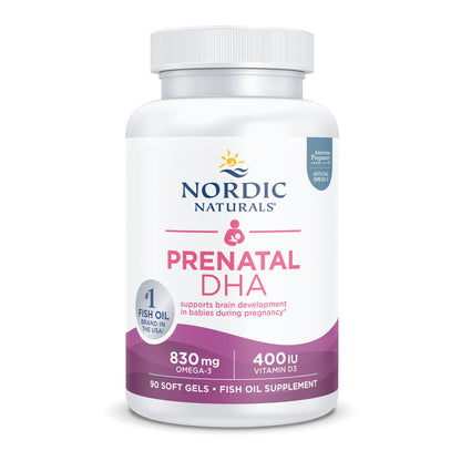 Nordic Naturals Pro Prenatal DHA Unflavored – 830 mg Omega-3 + 400 IU Vitamin D3, 90 Soft Gels