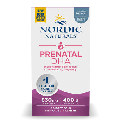 Nordic Naturals Pro Prenatal DHA Unflavored – 830 mg Omega-3 + 400 IU Vitamin D3, 90 Soft Gels