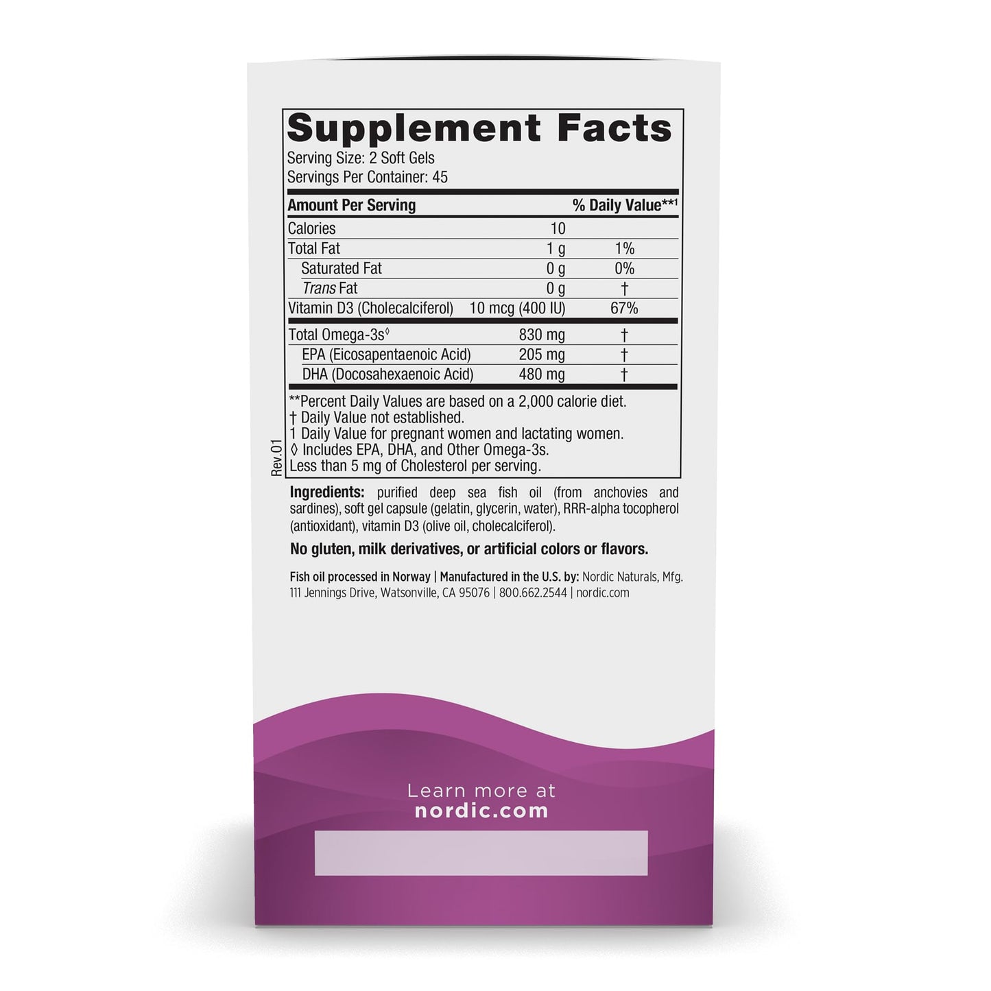 Nordic Naturals Pro Prenatal DHA Unflavored – 830 mg Omega-3 + 400 IU Vitamin D3, 90 Soft Gels