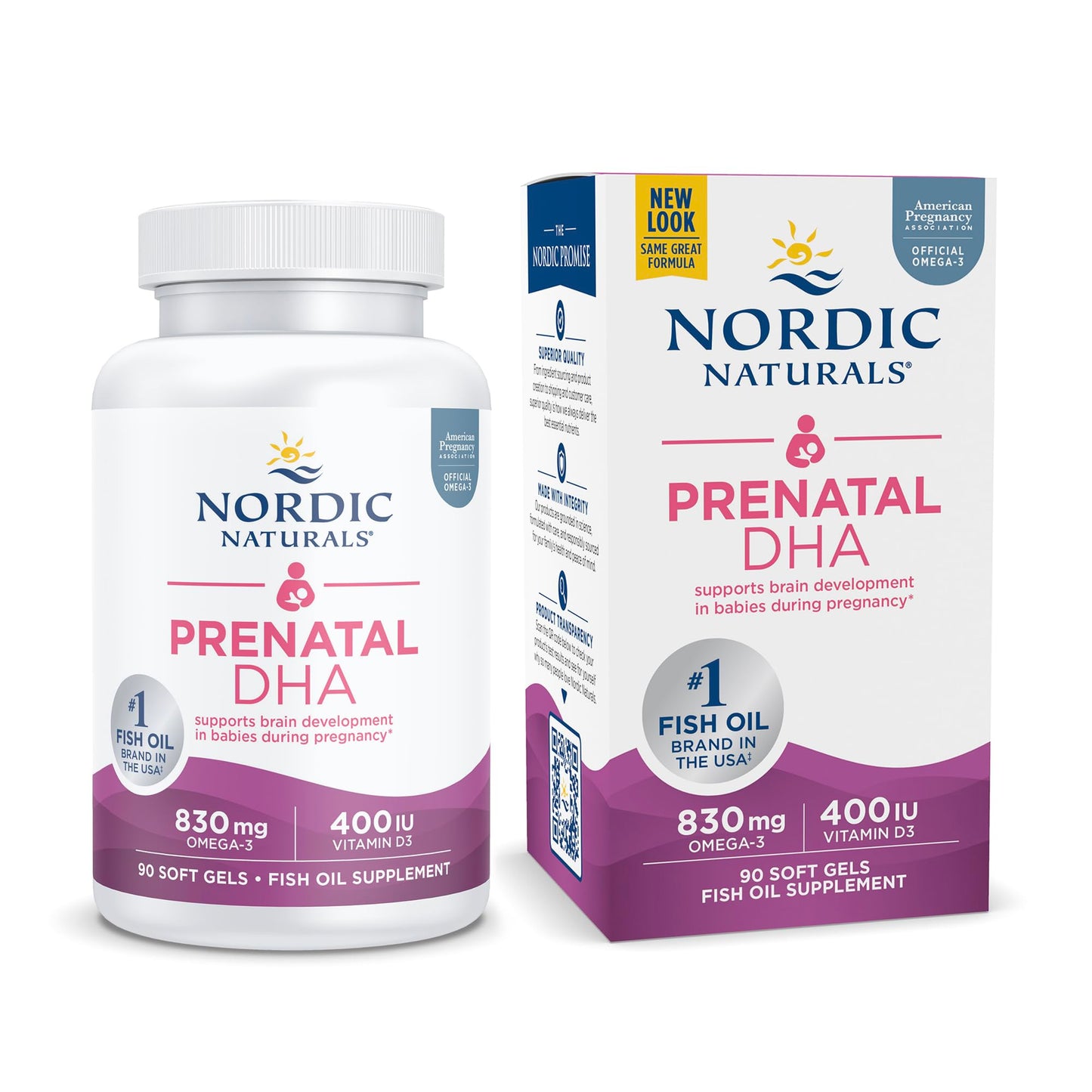 Nordic Naturals Pro Prenatal DHA Unflavored – 830 mg Omega-3 + 400 IU Vitamin D3, 90 Soft Gels