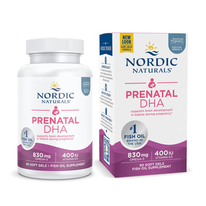 Nordic Naturals Pro Prenatal DHA Unflavored – 830 mg Omega-3 + 400 IU Vitamin D3, 90 Soft Gels