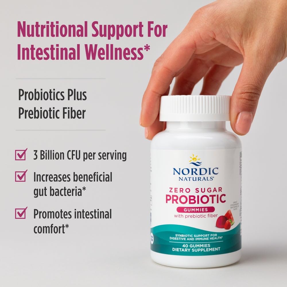 Nordic Naturals Zero Sugar Probiotic Gummies - Strawberry Watermelon, 40 Gummies | Digestive & Immune Support