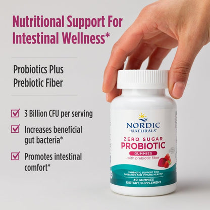 Nordic Naturals Zero Sugar Probiotic Gummies - Strawberry Watermelon, 40 Gummies | Digestive & Immune Support