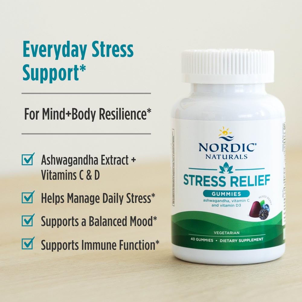 Nordic Naturals Stress Relief Gummies – Mixed Berry (40 Gummies) | Non-GMO, Vegetarian, 20 Servings