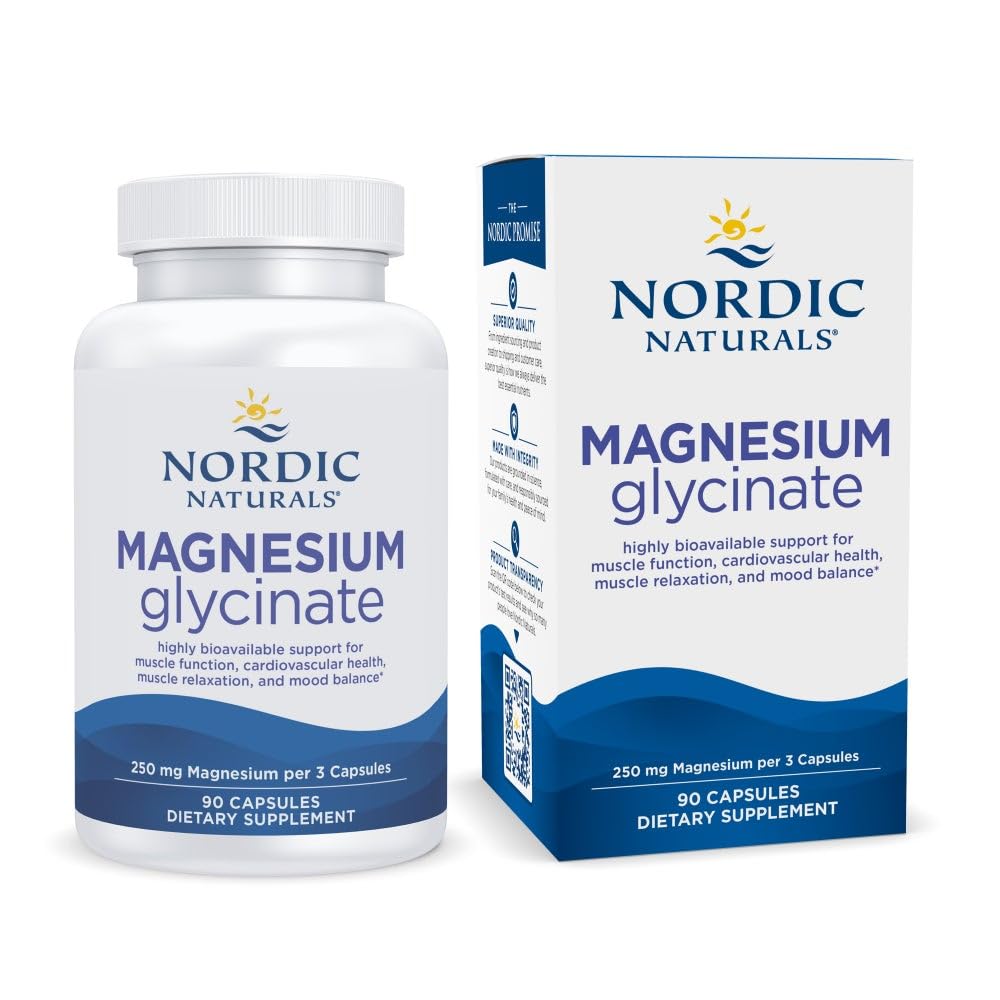 Nordic Naturals Vegetarian Magnesium Glycinate Capsules – 90 Count, 250 mg per Serving | Non-GMO, Unflavored