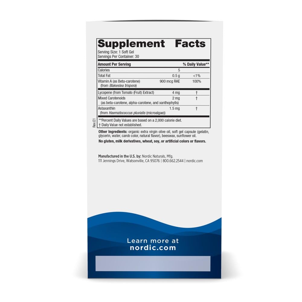 Nordic Naturals Vitamin A + Carotenoids | 30 Soft Gels | Skin & Cellular Health | Non-GMO