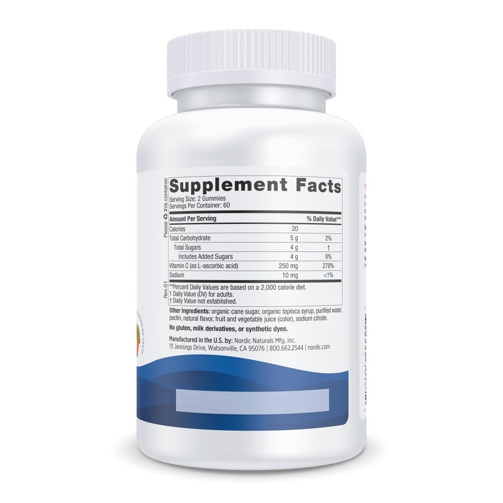 Nordic Naturals Vitamin C Gummies Tart Tangerine - 120 Gummies - 250 mg Vitamin C