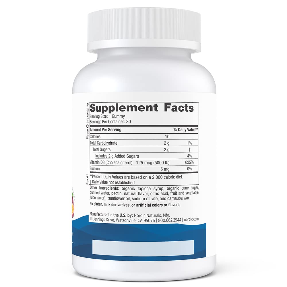 Nordic Naturals Vitamin D3 5000 Gummies - Passion Fruit, 30 Gummies, Pack of 2 | Vegetarian & Non-GMO