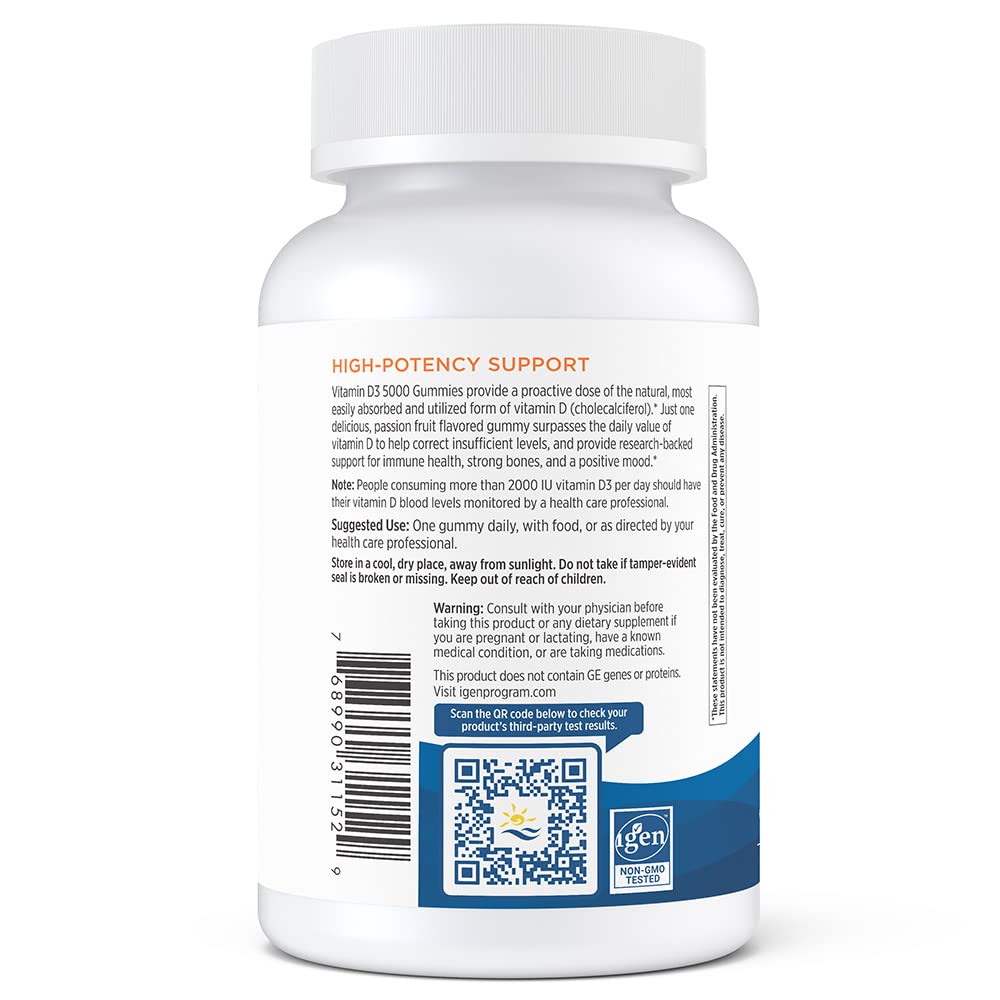 Nordic Naturals Vitamin D3 5000 Gummies – Passion Fruit (30 Servings) | Vegetarian & Non-GMO
