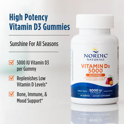 Nordic Naturals Vitamin D3 5000 Gummies – Passion Fruit (30 Servings) | Vegetarian & Non-GMO