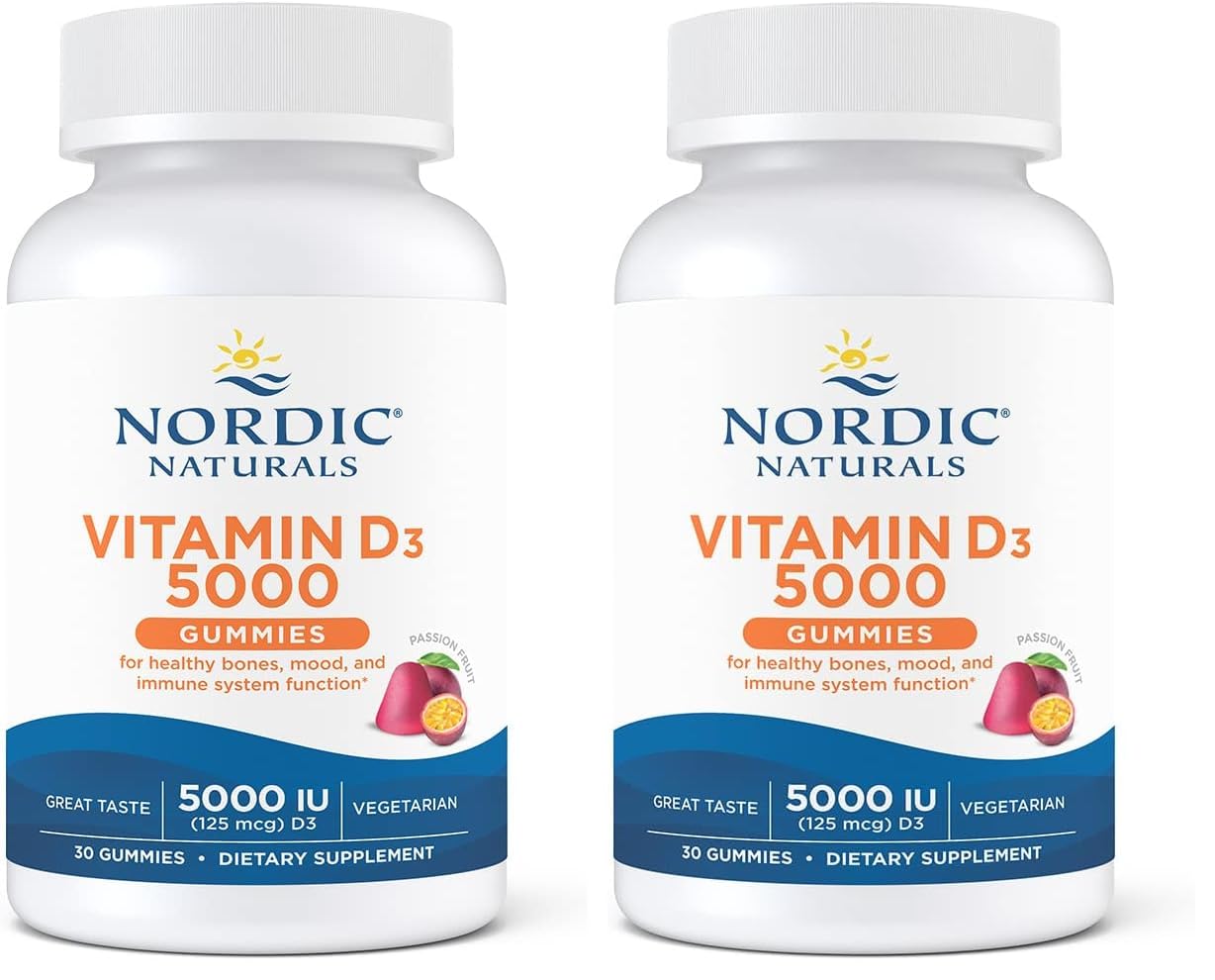 Nordic Naturals Vitamin D3 5000 Gummies - Passion Fruit, 30 Gummies, Pack of 2 | Vegetarian & Non-GMO