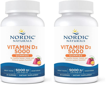 Nordic Naturals Vitamin D3 5000 Gummies - Passion Fruit, 30 Gummies, Pack of 2 | Vegetarian & Non-GMO