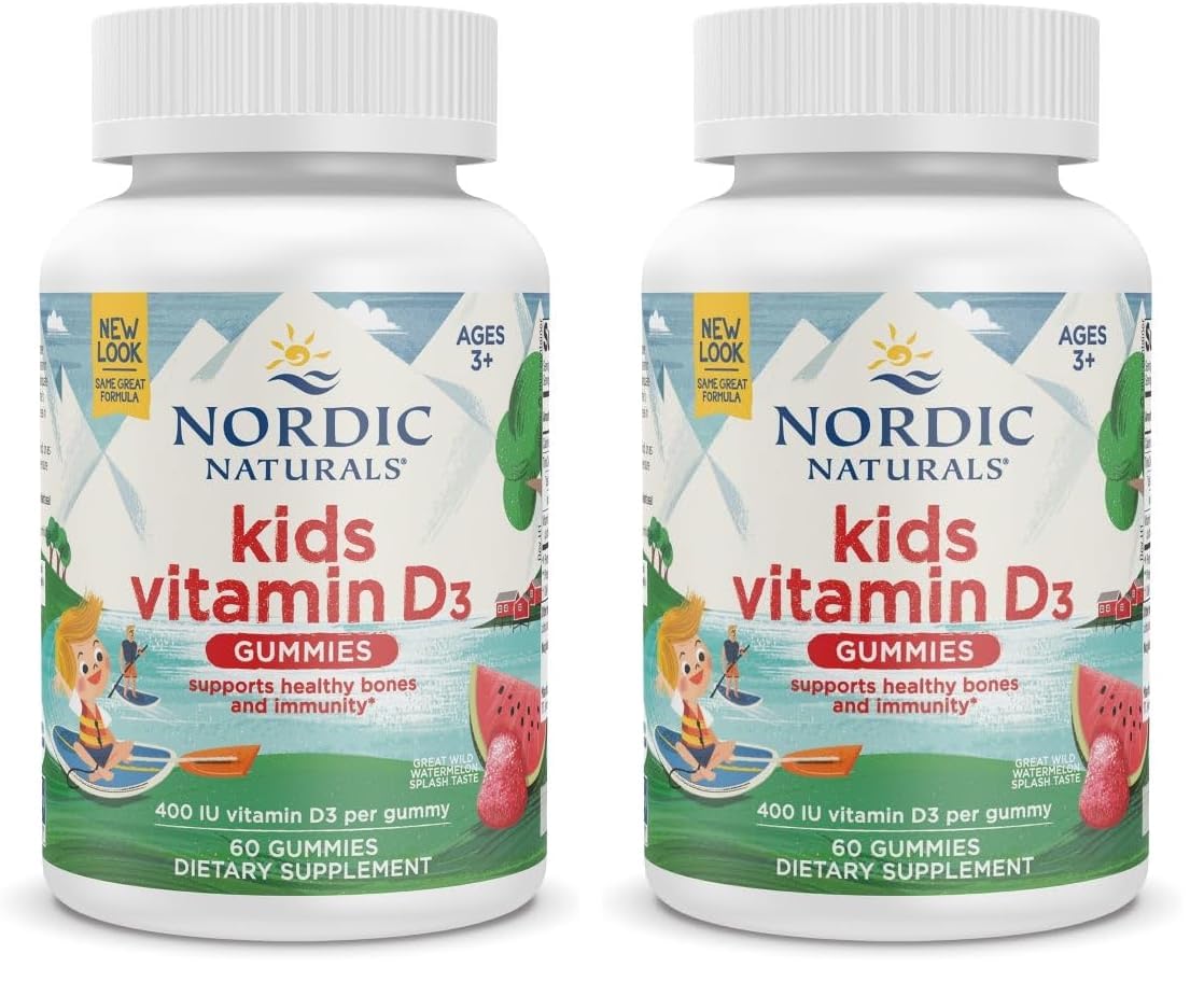 Nordic Naturals Vitamin D3 Gummies Kids - Wild Watermelon Splash, Pack of 2 | 400 IU D3