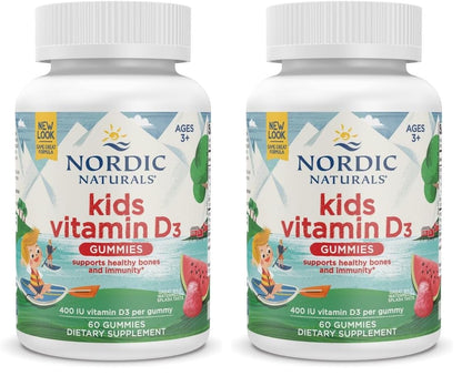 Nordic Naturals Vitamin D3 Gummies Kids - Wild Watermelon Splash, Pack of 2 | 400 IU D3