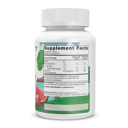 Nordic Naturals Vitamin D3 Gummies Kids - Wild Watermelon Splash, Pack of 2 | 400 IU D3