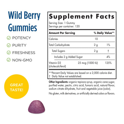 Nordic Naturals Vitamin D3 Gummies Sport - Wild Berry, 1000 IU | NSF Certified