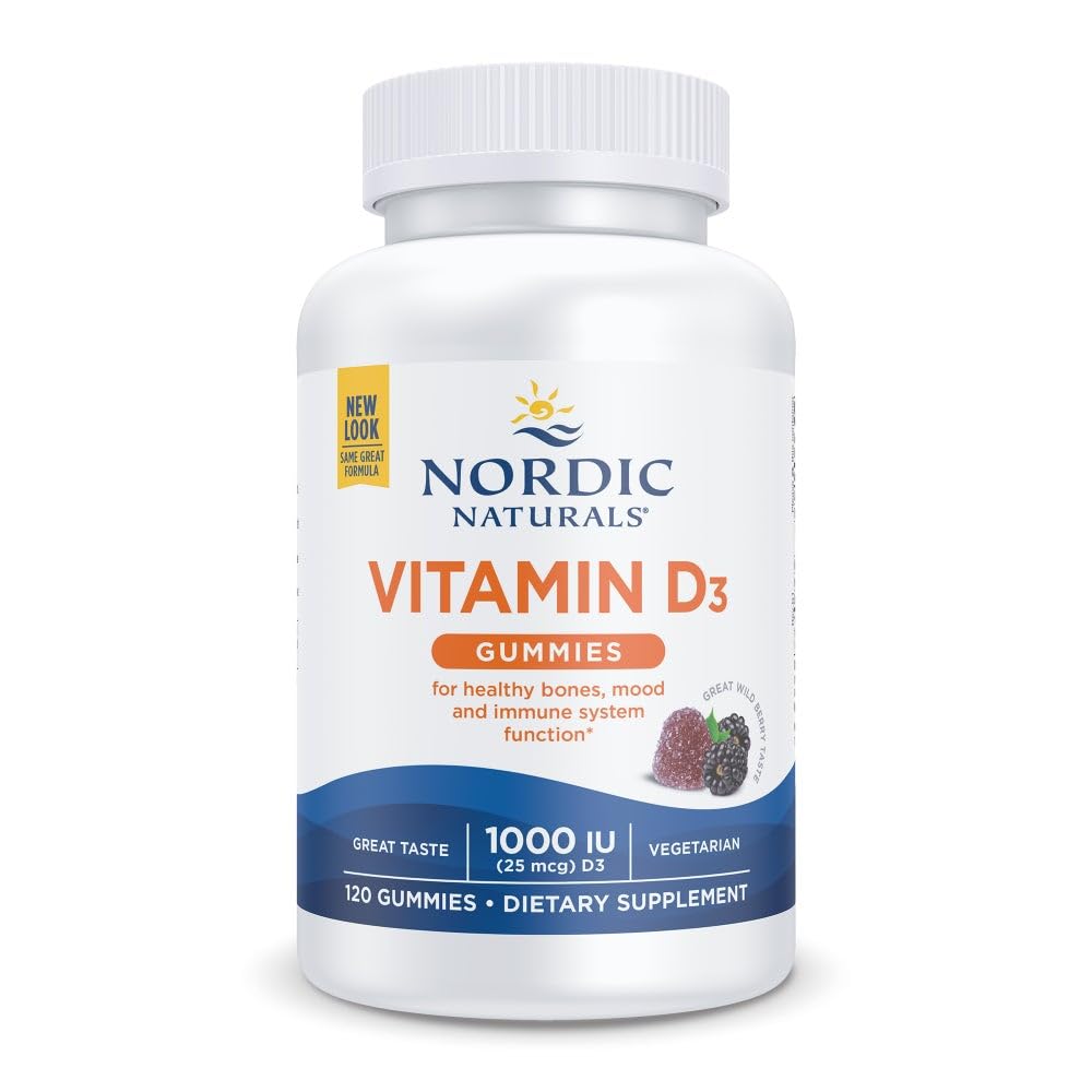 Nordic Naturals Vitamin D3 Gummies, Wild Berry – 120 Gummies, 1000 IU D3 & 1.4 mg Iron