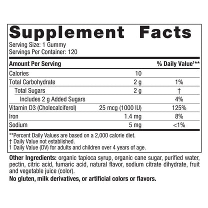 Nordic Naturals Vitamin D3 Gummies, Wild Berry – 120 Gummies, 1000 IU D3 & 1.4 mg Iron