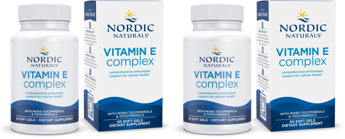 Nordic Naturals Vitamin E Complex, Unflavored – 30 Soft Gels (Pack of 2) | 6 Forms of Vitamin E, Non-GMO