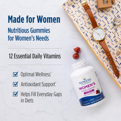 Nordic Naturals Women's Multivitamin Gummies - Mixed Berry, 60 Gummies | Supports Skin, Hair, Bones, Energy & Immunity | Non-GMO & Vegetarian