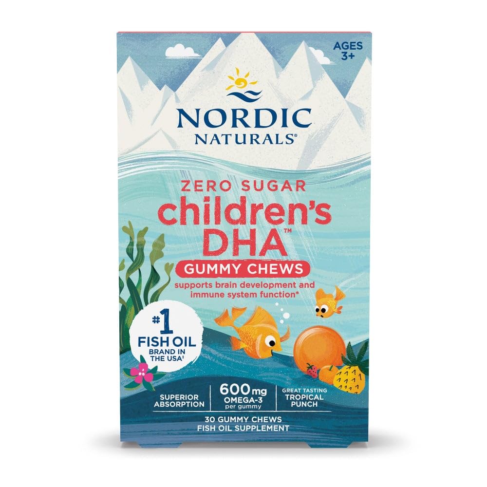 Nordic Naturals Zero Sugar DHA Gummies for Kids – Tropical Punch, 600 mg Omega-3