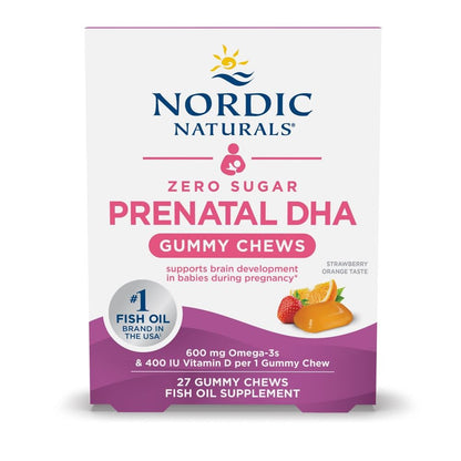 Nordic Naturals Zero Sugar DHA Prenatal Gummies – Strawberry Orange, 27 Gummies | 600 mg Omega-3, 400 IU D3