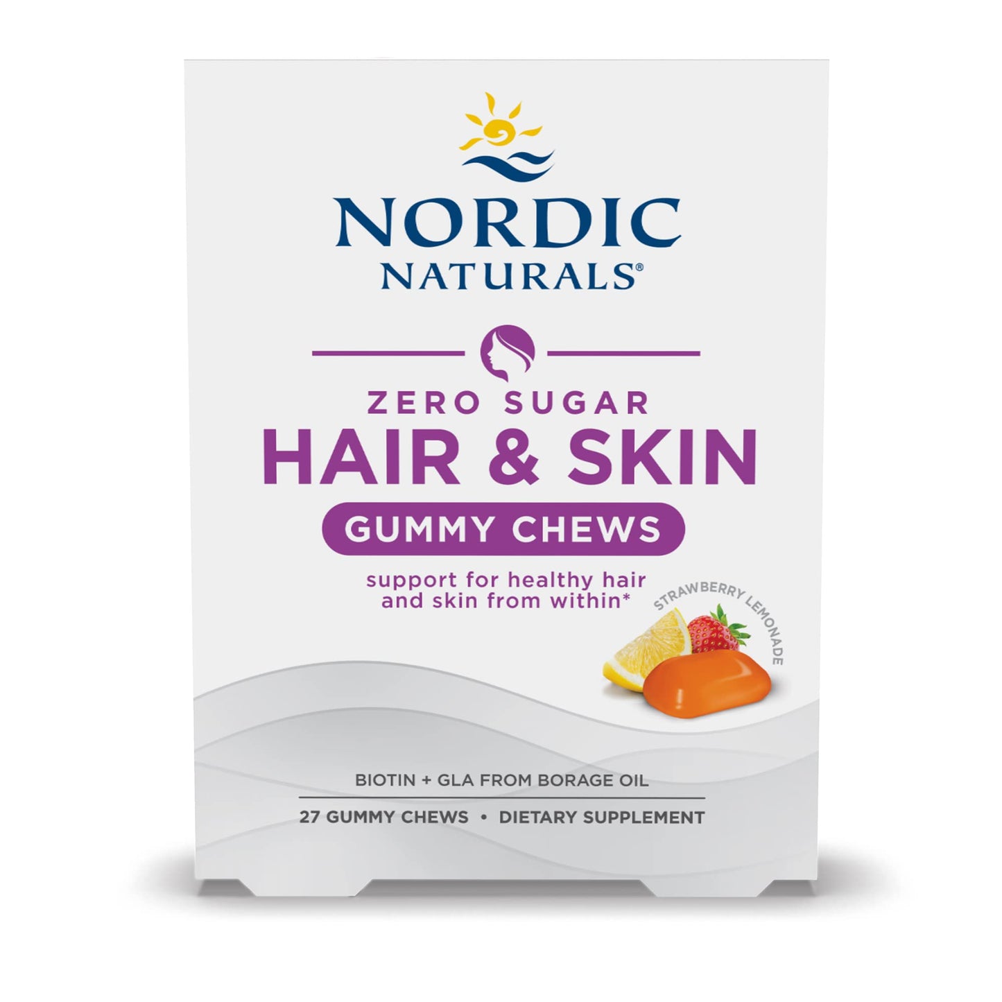 Nordic Naturals Zero Sugar Hair & Skin Gummy Chews Biotin + GLA