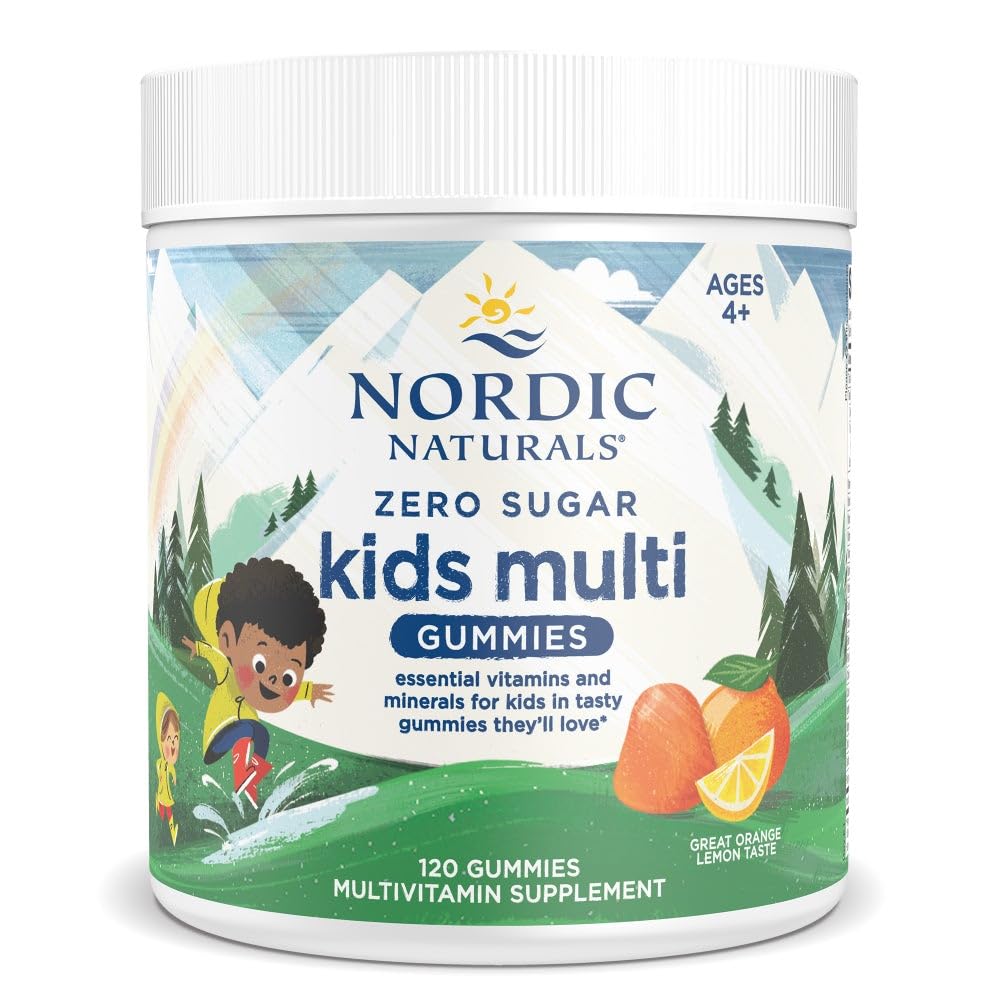 Nordic Naturals Zero Sugar Kids Multi Gummies – Orange Lemon, 120 Gummies | Ages 4+