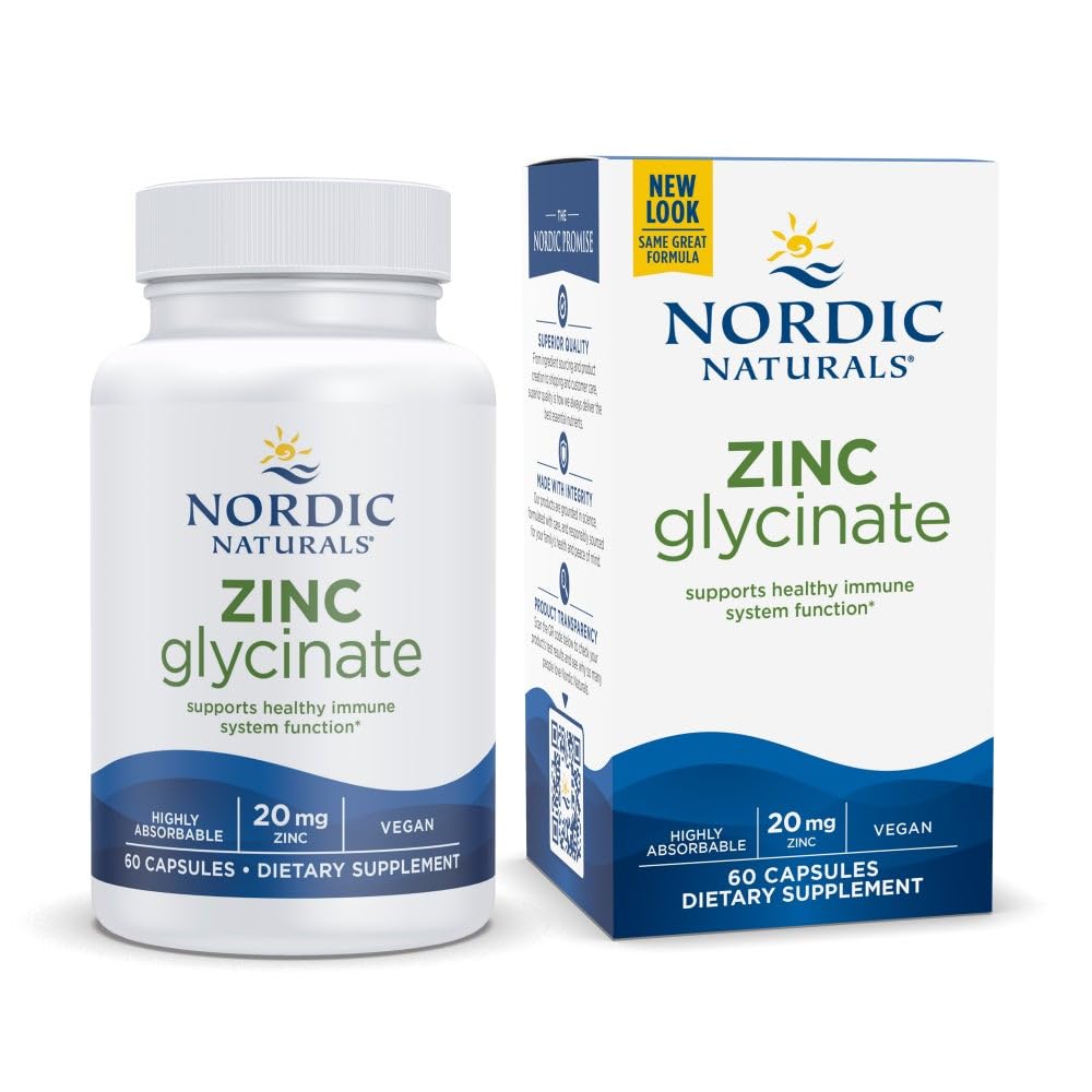Nordic Naturals Zinc Glycinate – 60 Capsules, 20 mg Chelated Zinc | Non-GMO, Gluten Free, Vegan