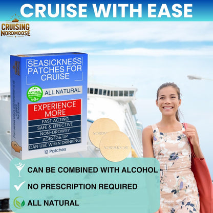 Nordmoose Sea Sickness Patches for Cruise - All Natural Non-Drowsy Motion Sickness Patches (3 Pack)