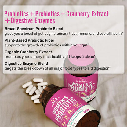 Nordvida Women's Probiotic 120B: 32 Strains, Cranberry, Prebiotics & Digestive Enzymes
