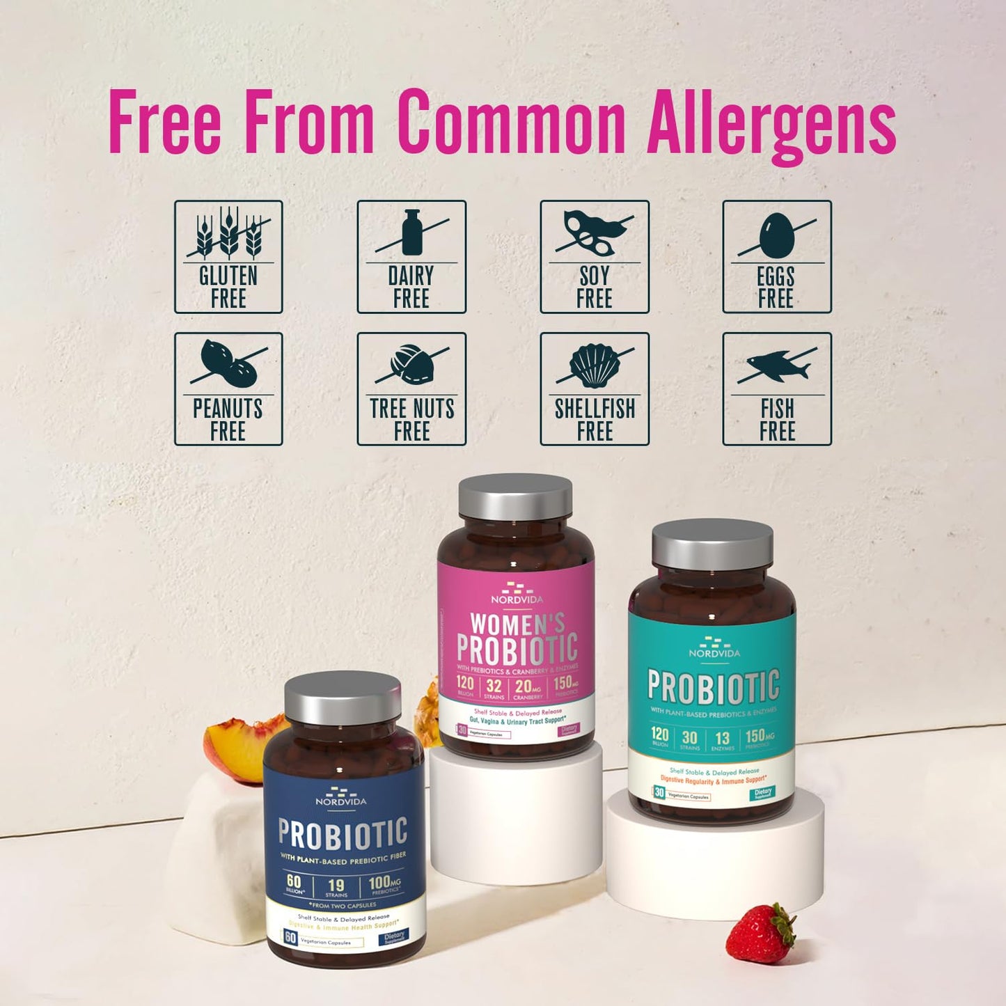 Nordvida Women's Probiotic 120B: 32 Strains, Cranberry, Prebiotics & Digestive Enzymes