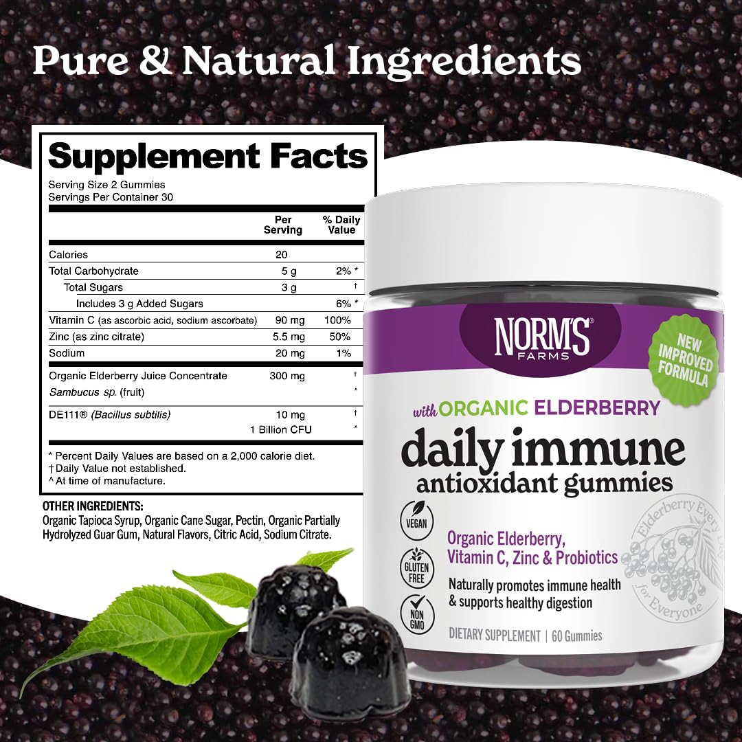 Norm's Farms Organic Elderberry Gummies - Daily Immune Support for Adults & Kids
